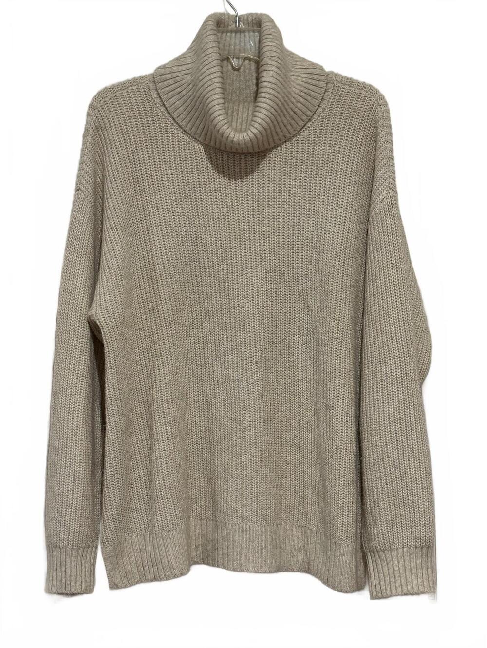 Beige Knit Turtleneck Pullover Sweater